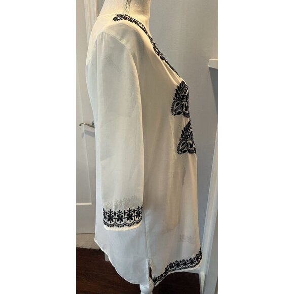 Antonio Melani Sheer Tunic Top/Beach Cover-Up Black Embroidery Size Small READ** - Picture 8 of 9